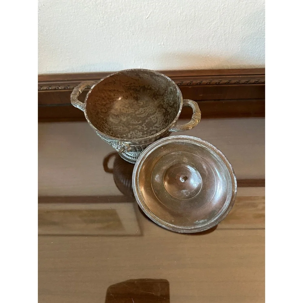 Solid Brass Urn Style Bowl Lid Trinket Pedestal Double Lion Heads‎ Shelf Decor